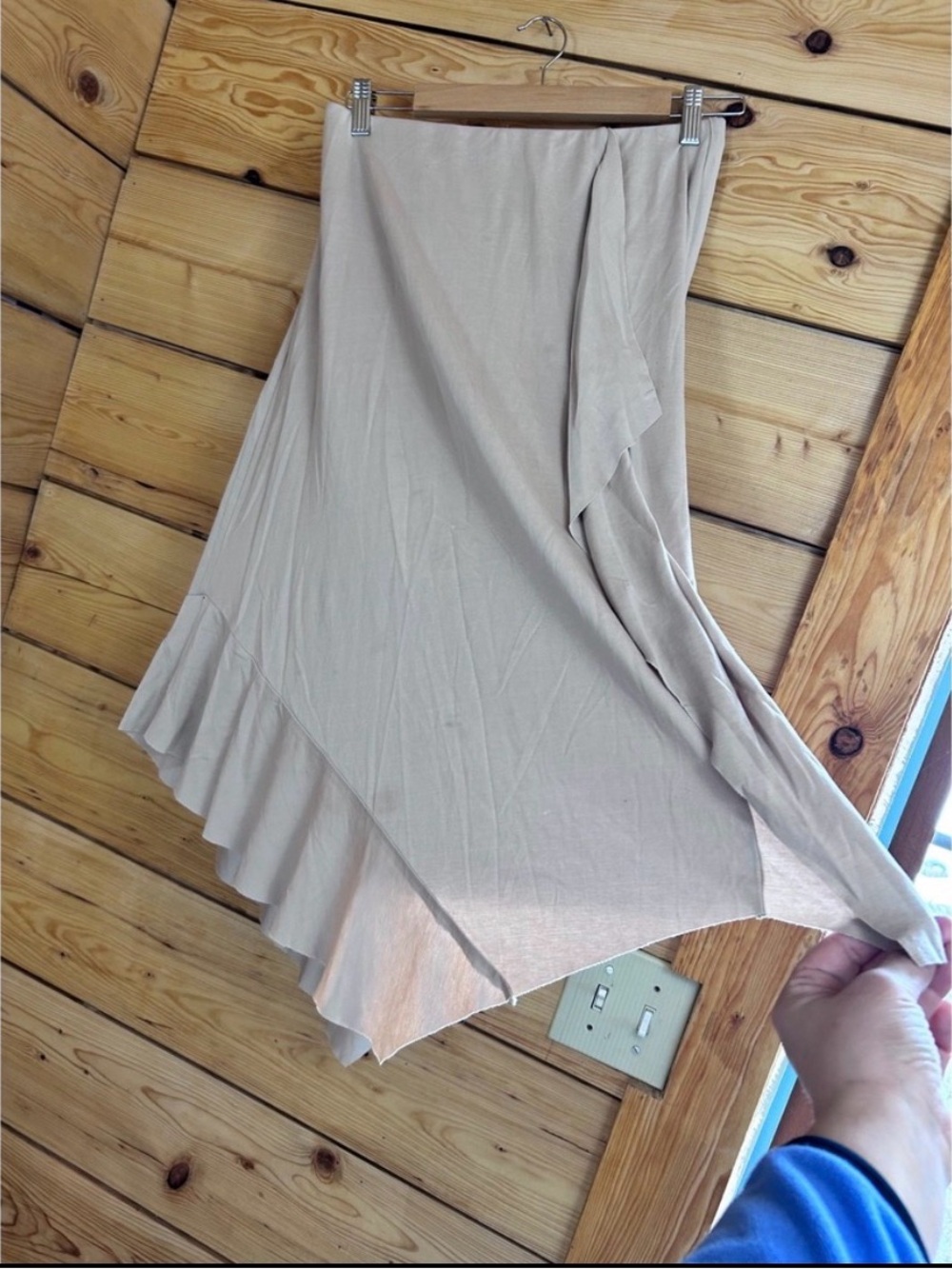 Kensie Asymmetrical Midi Skirt in Beige - Picture 4 of 7